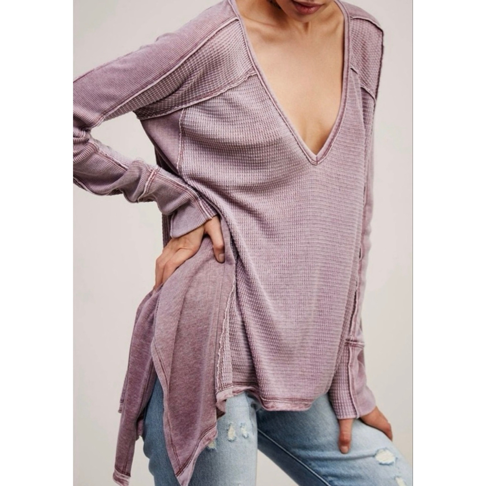 Women's Free People Purple Waffle Knit Tunic Top XS